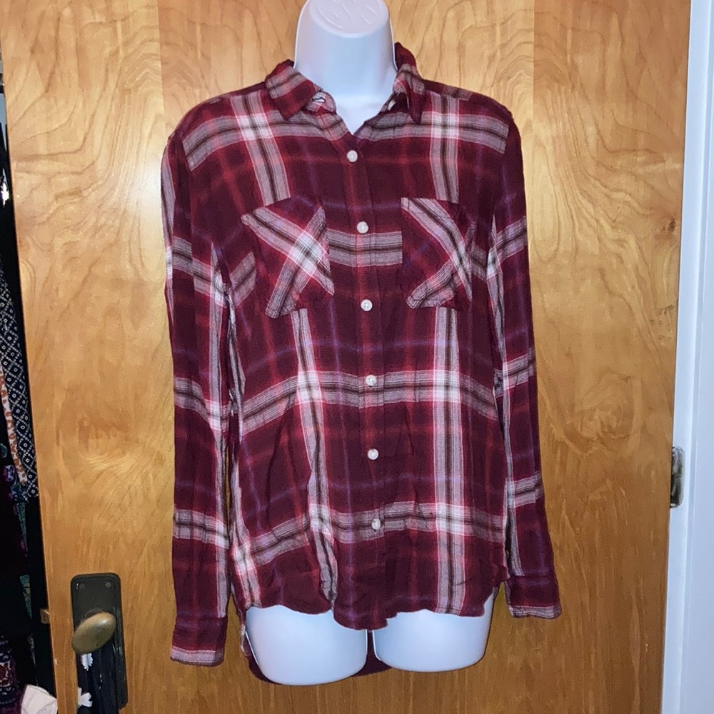 Mossimo Supply Co. Red Plaid Boyfriend Fit Button Up Shirt - Size XS/S